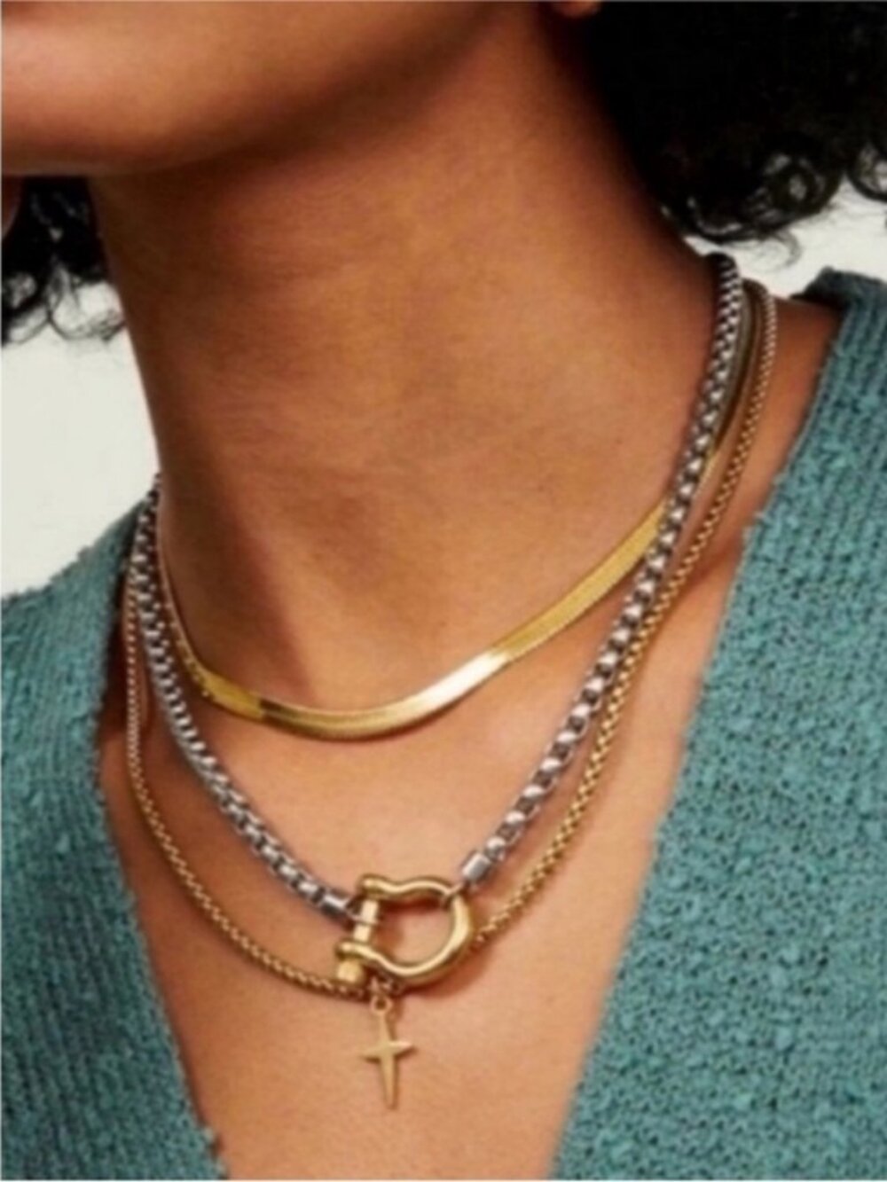 Trending! Gold Two Tone Mixed Metal Carabiner Necklace (3009) NWOT